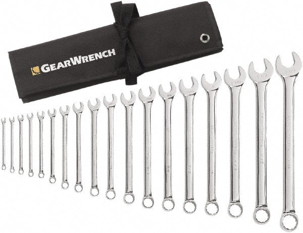 GEARWRENCH 81917 Combination Wrench Set 18 Pc, 1" 1/2" 1/4" 11/16" 1-1/16" 11/32" 1-1/4" 1-1/8" 13/16" 15/16" 3/4" 3/8" 5/16" 5/8" 7/16" 7/8" 9/16" & 9/32" Wrench, Inch