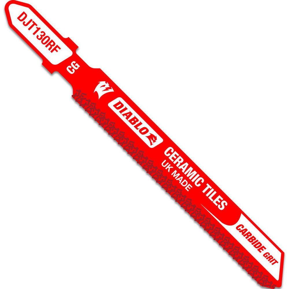 DIABLO DJT130RF Jigsaw Blades Blade Material Carbide Grit  Blade Length (Inch) 3-1/4  Blade Width (Decimal Inch) 6.6900  Blade Thickness (Decimal Inch) 0.0400  Shank Type T-Shank  Cutting Edge Style Grit