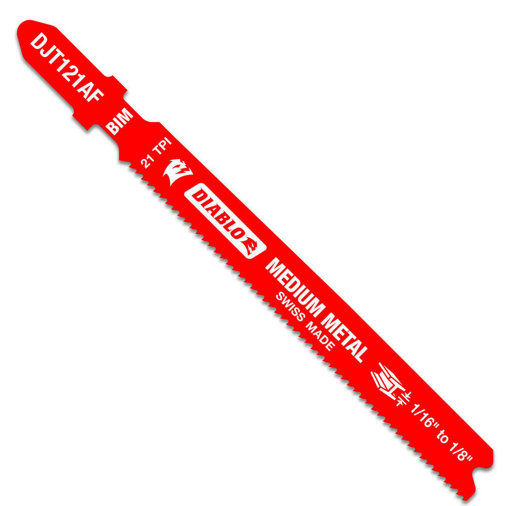 DIABLO DJT121AF5 Jigsaw Blades Blade Material Bi-Metal  Blade Length (Inch) 3-5/8  Blade Width (Decimal Inch) 6.6900  Blade Thickness (Decimal Inch) 0.0400  Shank Type T-Shank  Cutting Edge Style Toothed