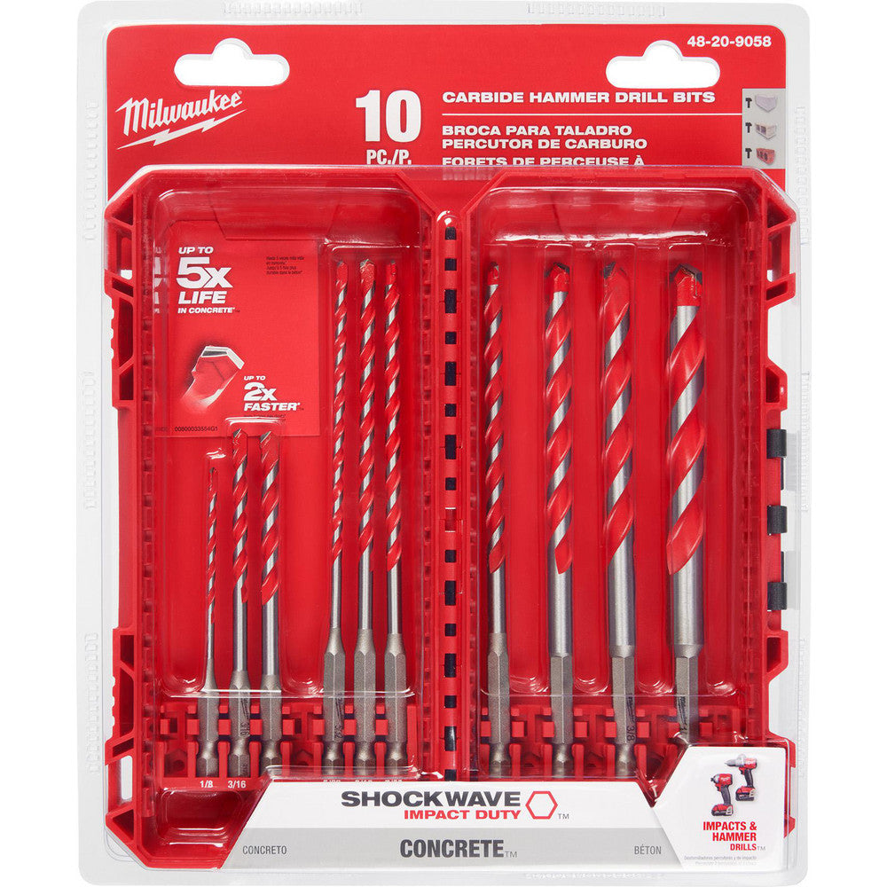 Milwaukee Tool 48-20-9058 Drill Bit Sets Drill Bit Set Type Hex Shank Drill Bits  Number of Pieces 10  Tool Material Bi-Metal Carbide  Coating/Finish Bright/Uncoated  Cutting Direction Right Hand  Shank Type Hex