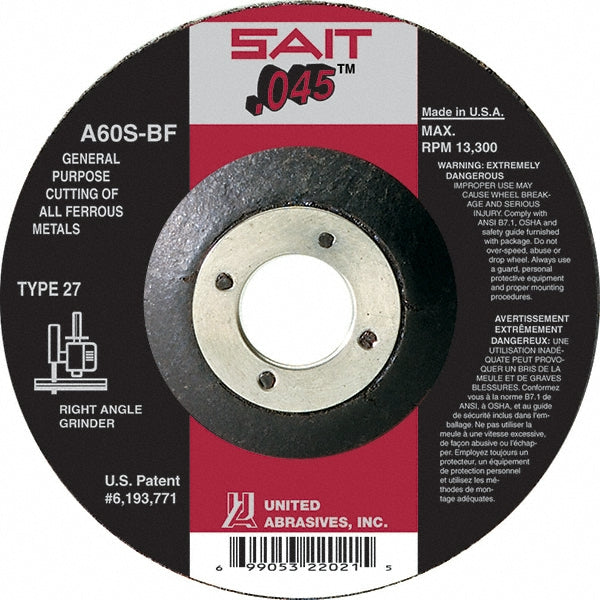 Sait 22011 Depressed-Center Wheel Type 27 & Type 42, 4" Dia, 0.0450" Thick, 5/8" Hole, Aluminum Oxide