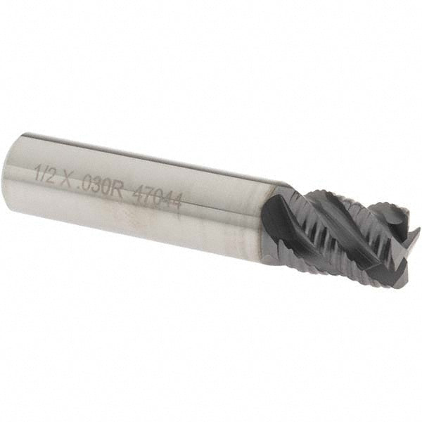 OSG 20150511 Roughing End Mill 1/2" Dia, 4 Flute, Fine Pitch, 0.0300" Corner Radius, Single End, Solid Carbide