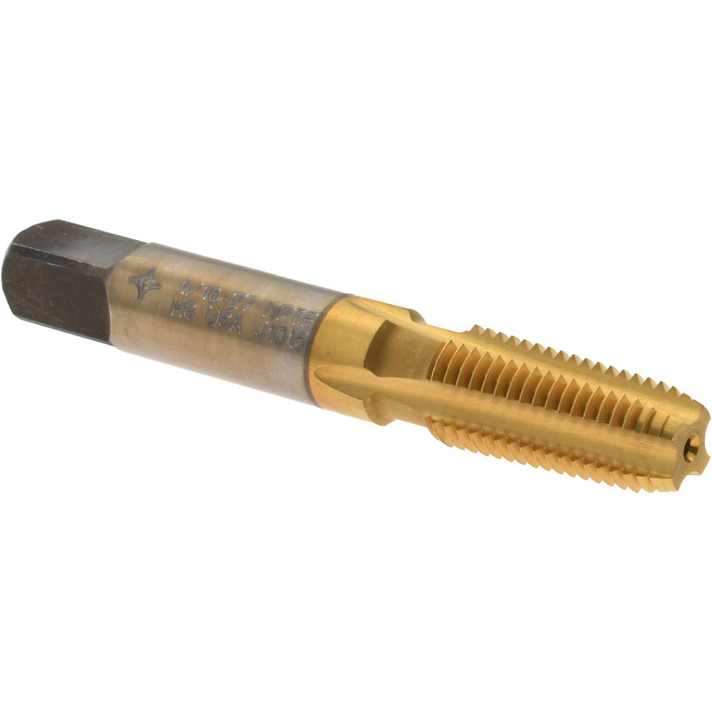 Cleveland C55680 Standard Pipe Tap 1/16-27, NPTF, Semi Bottoming, 4 Flutes, High Speed Steel, TiN Finish