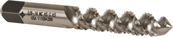 Cleveland C58581 Spiral Flute Tap 3/8-16, UNC, 3 Flute, Plug, 3B Class of Fit, High Speed Steel, Bright/Uncoated