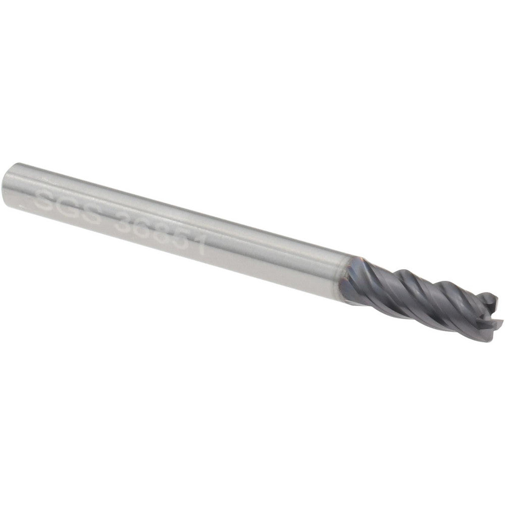 Kyocera SGS Precision Tools 36851 Corner Radius End Mill 1/8" Dia, 3/8" LOC, 0.0150" Radius, 4 Flute, Solid Carbide