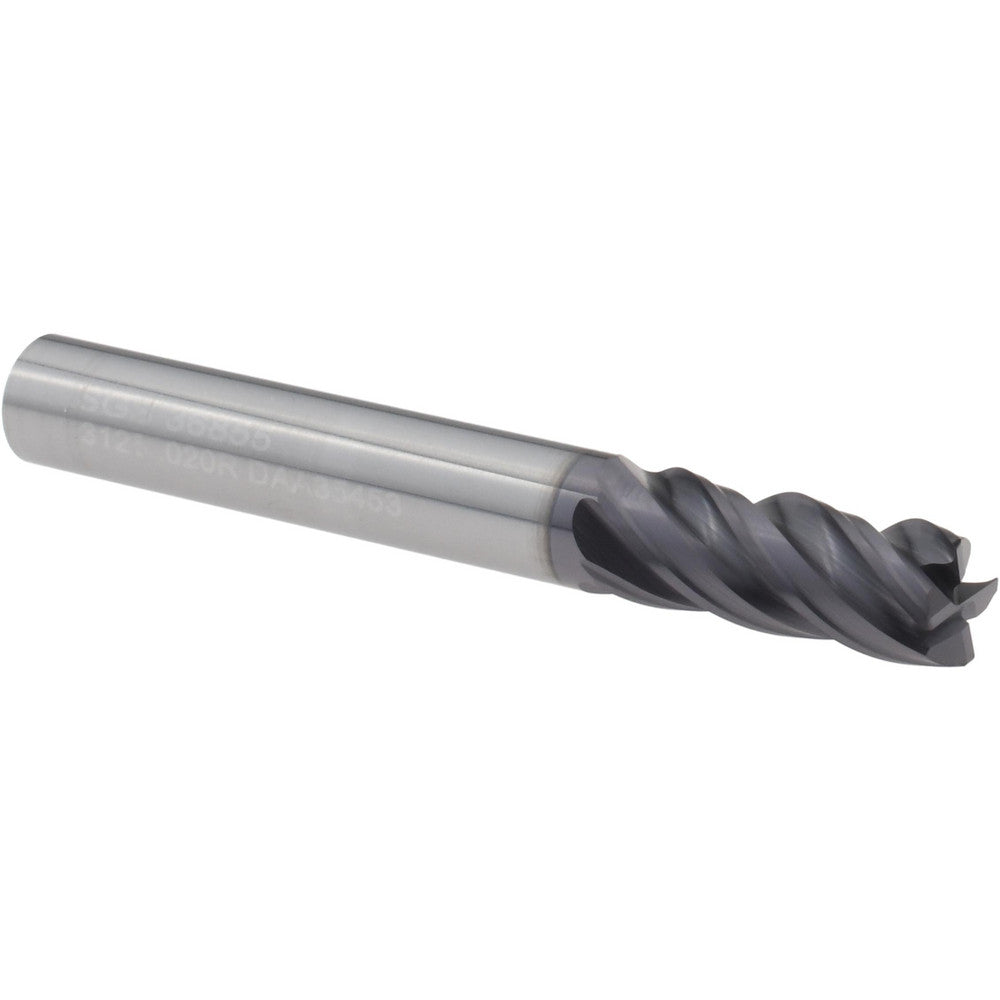 Kyocera SGS Precision Tools 36855 Corner Radius End Mill 5/16" Dia, 13/16" LOC, 0.0200" Radius, 4 Flute, Solid Carbide