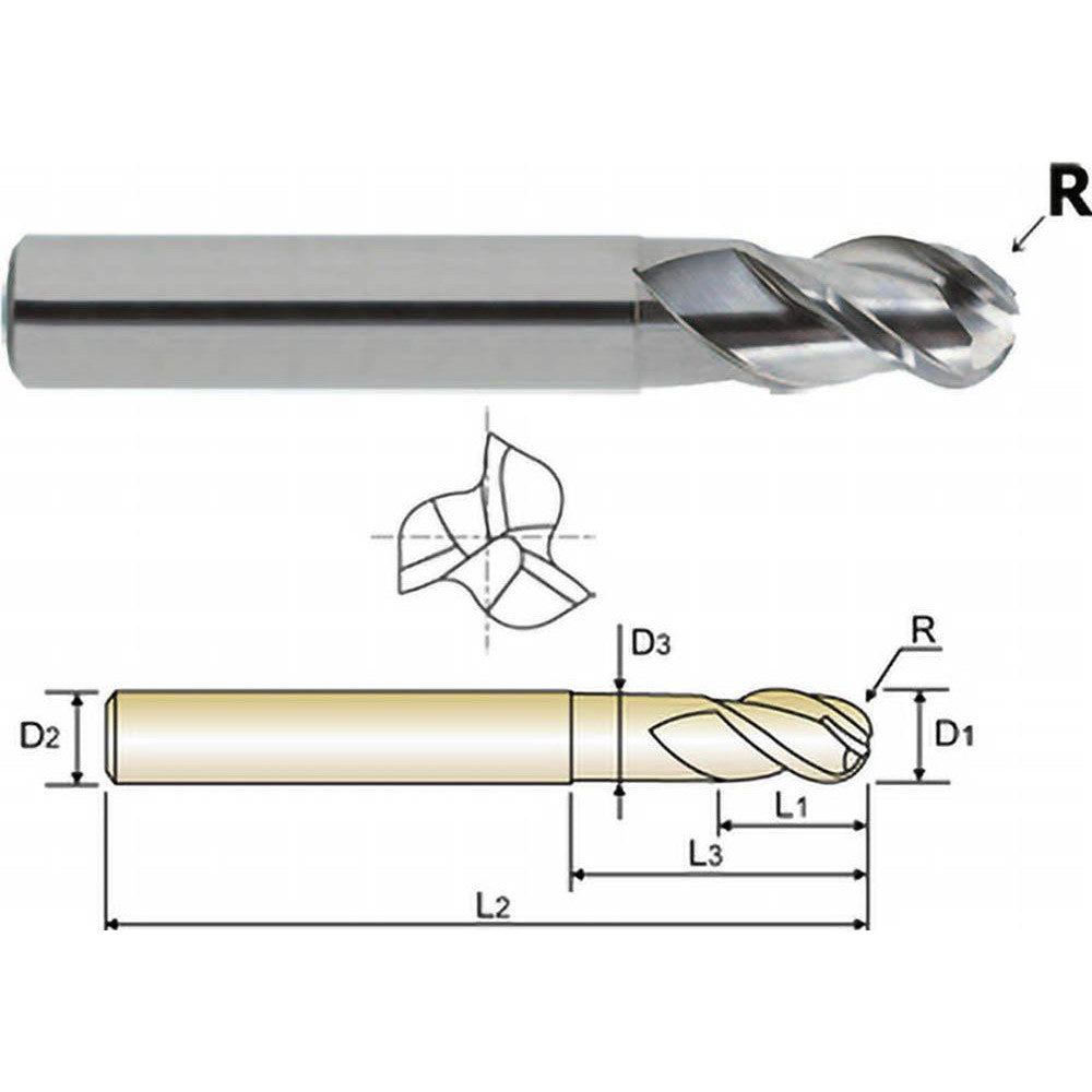 YG-1 38593 Square End Mill 3 Flutes, Solid Carbide