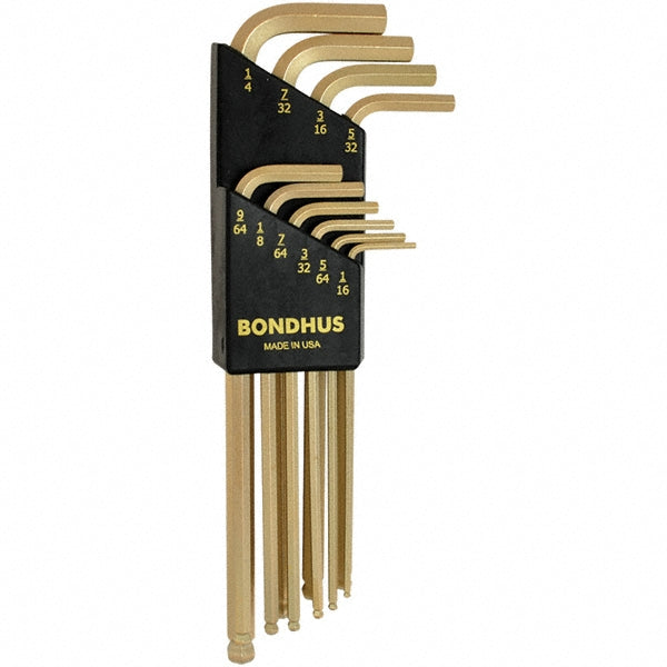 Bondhus 37938 Hex Key Sets Ball End Yes  Tool Type Hex  Handle Type L-Handle  Measurement Type SAE  Hex Size 1/16 in 1/4 in 1/8 in 3/16 in 3/32 in 5/32 in 5/64 in 7/32 in 7/64 in 9/64 in  Hex Size Range (Inch) 1/16 - 1/4