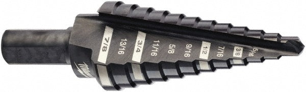 Milwaukee Tool 48-89-9204 Step Drill Bit 3/16 to 7/8" Dia, 3/8" Shank Dia, High Speed Steel, 12 Hole Sizes
