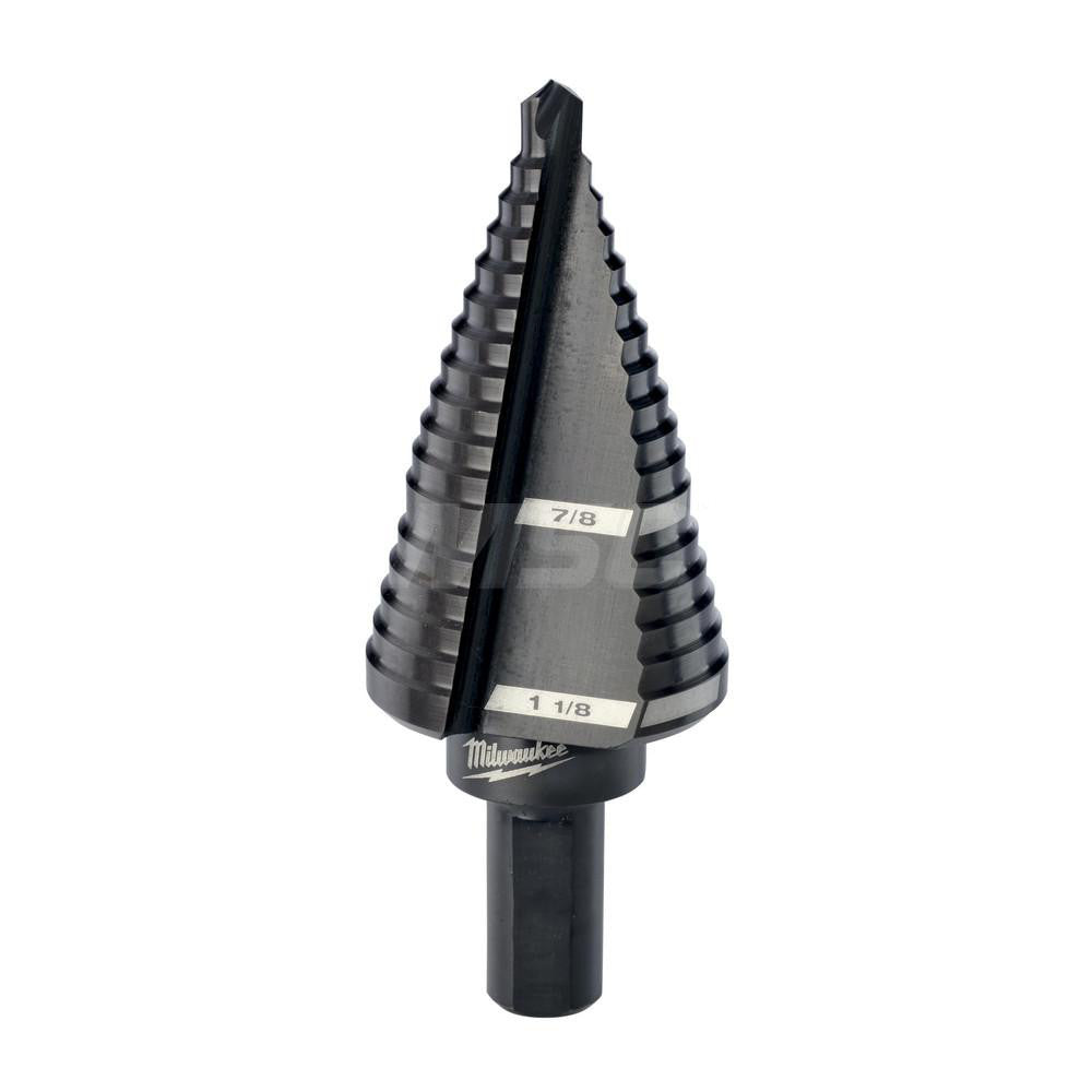 Milwaukee Tool 48-89-9209 Step Drill Bit 7/8 to 1-1/8" Dia, 3/8" Shank Dia, High Speed Steel, 2 Hole Sizes