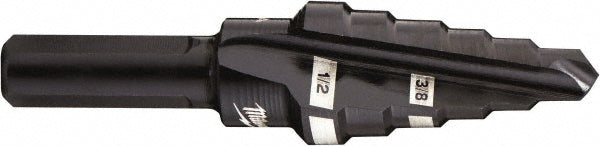 Milwaukee Tool 48-89-9206 Step Drill Bits 3/8" to 1/2" Hole Dia, 1/4" Shank Dia, High Speed Steel, 2 Hole Sizes