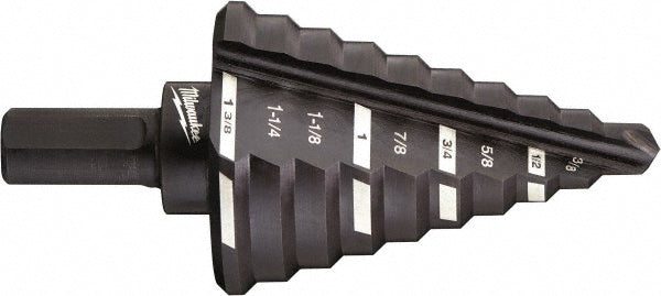 Milwaukee Tool 48-89-9205 Step Drill Bit 1/4 to 1-3/8" Dia, 3/8" Shank Dia, High Speed Steel, 10 Hole Sizes