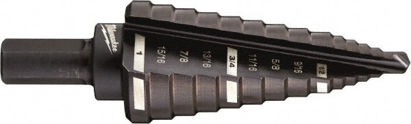 Milwaukee Tool 48-89-9208 Step Drill Bits 1/2" to 1" Hole Dia, 3/8" Shank Dia, High Speed Steel, 9 Hole Sizes