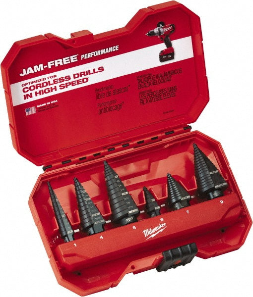 Milwaukee Tool 48-89-9224 Drill Bit Set  Step Drill Bits,  6 Pc,  0.1250" to  1.1250" Drill Bit Size,  135 deg, High-Speed Steel