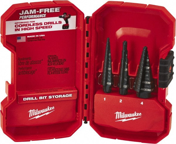 Milwaukee Tool 48-89-9221 Drill Bit Set  Step Drill Bits,  3 Pc,  0.1250" to  0.8750" Drill Bit Size,  135 deg, High-Speed Steel