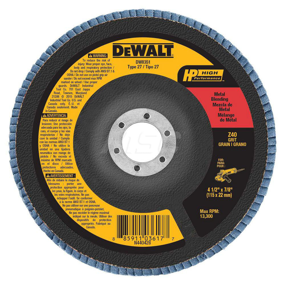 DeWALT DW8351 Flap Disc 7/8" Hole, 40 Grit, Zirconia Alumina, Type 27