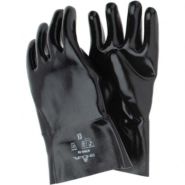 SHOWA 6780-10 Chemical Resistant Gloves Large, Neoprene-Coated, Neoprene, Supported