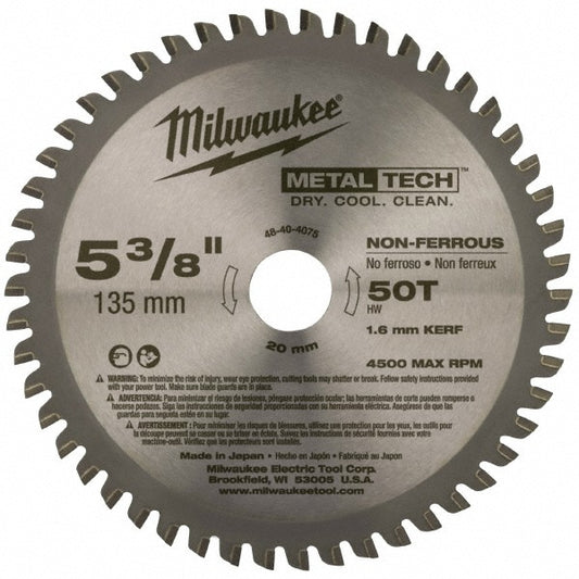 Milwaukee Tool 48-40-4075 Wet & Dry Cut Saw Blade 5-3/8" Dia, 0.7874" Arbor Hole, 0.062" Kerf Width, 50 Teeth