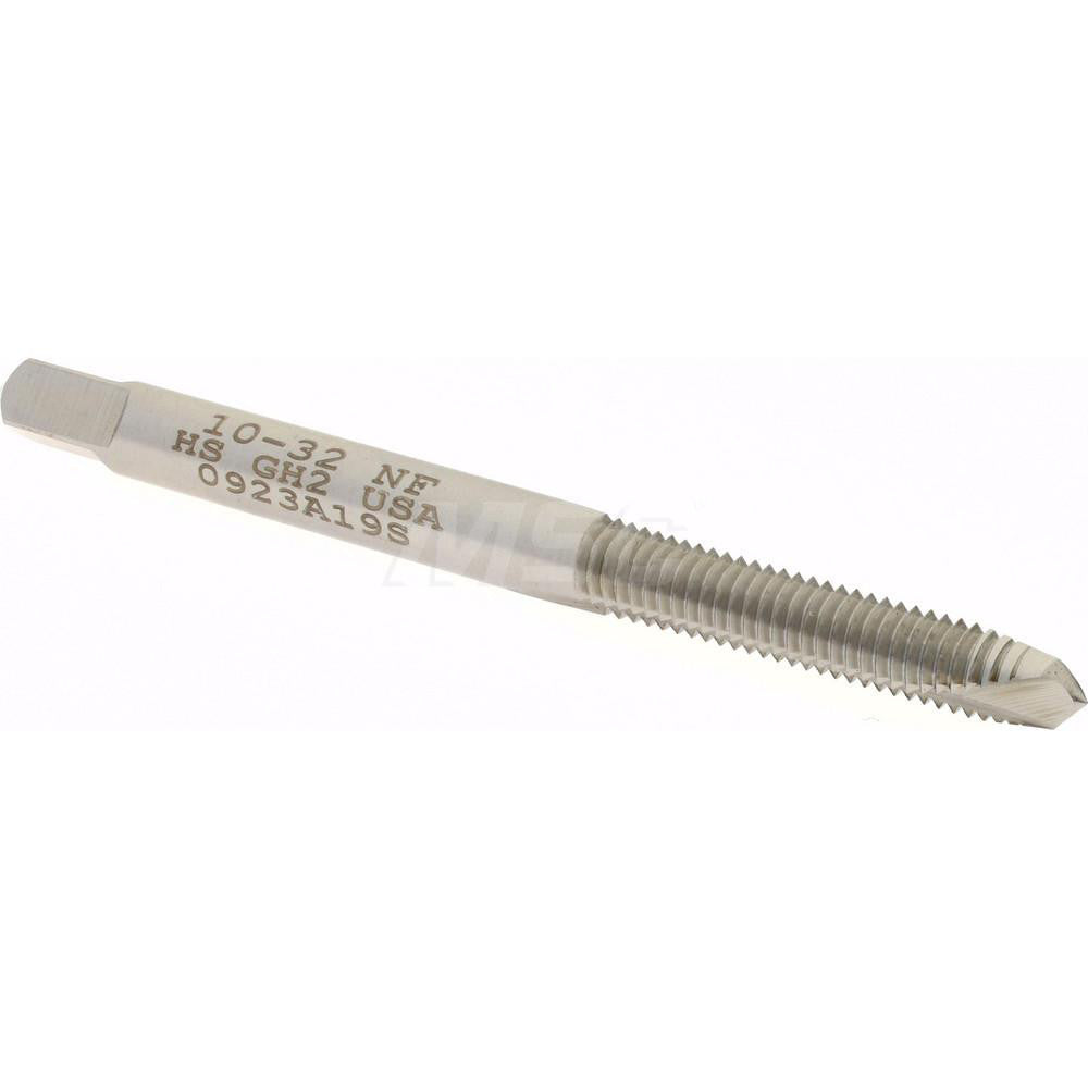 Hertel K008280AS Spiral Point Tap #10-32 UNF, 2 Flutes, Plug Chamfer, 3B Class of Fit, HSS, Bright/Uncoated Coated