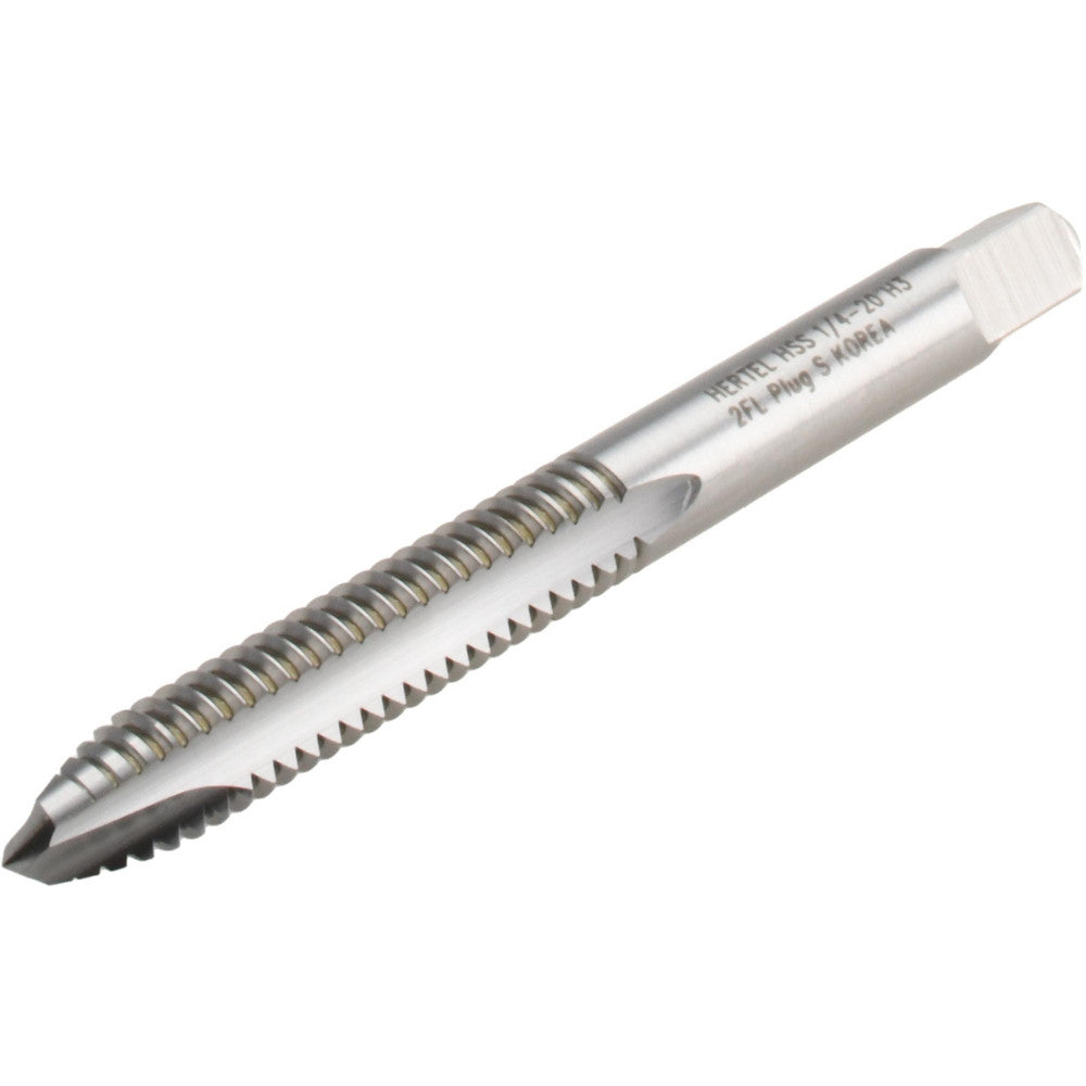 Hertel K008332AS Spiral Point Tap 1/4-20 UNC, 2 Flutes, Plug Chamfer, 3B Class of Fit, HSS, Bright/Uncoated Coated