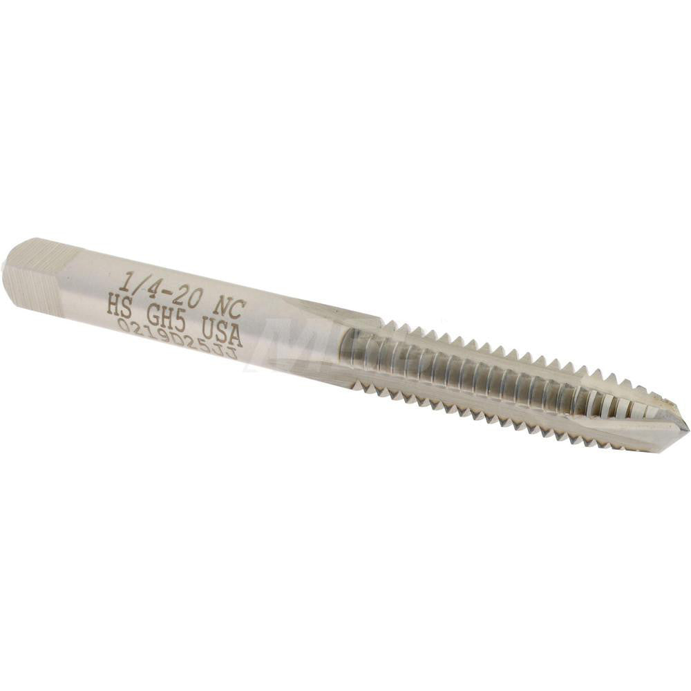 Hertel K008335AS Spiral Point Tap 1/4-20 UNC, 3 Flutes, Plug Chamfer, 2B Class of Fit, HSS, Bright/Uncoated Coated