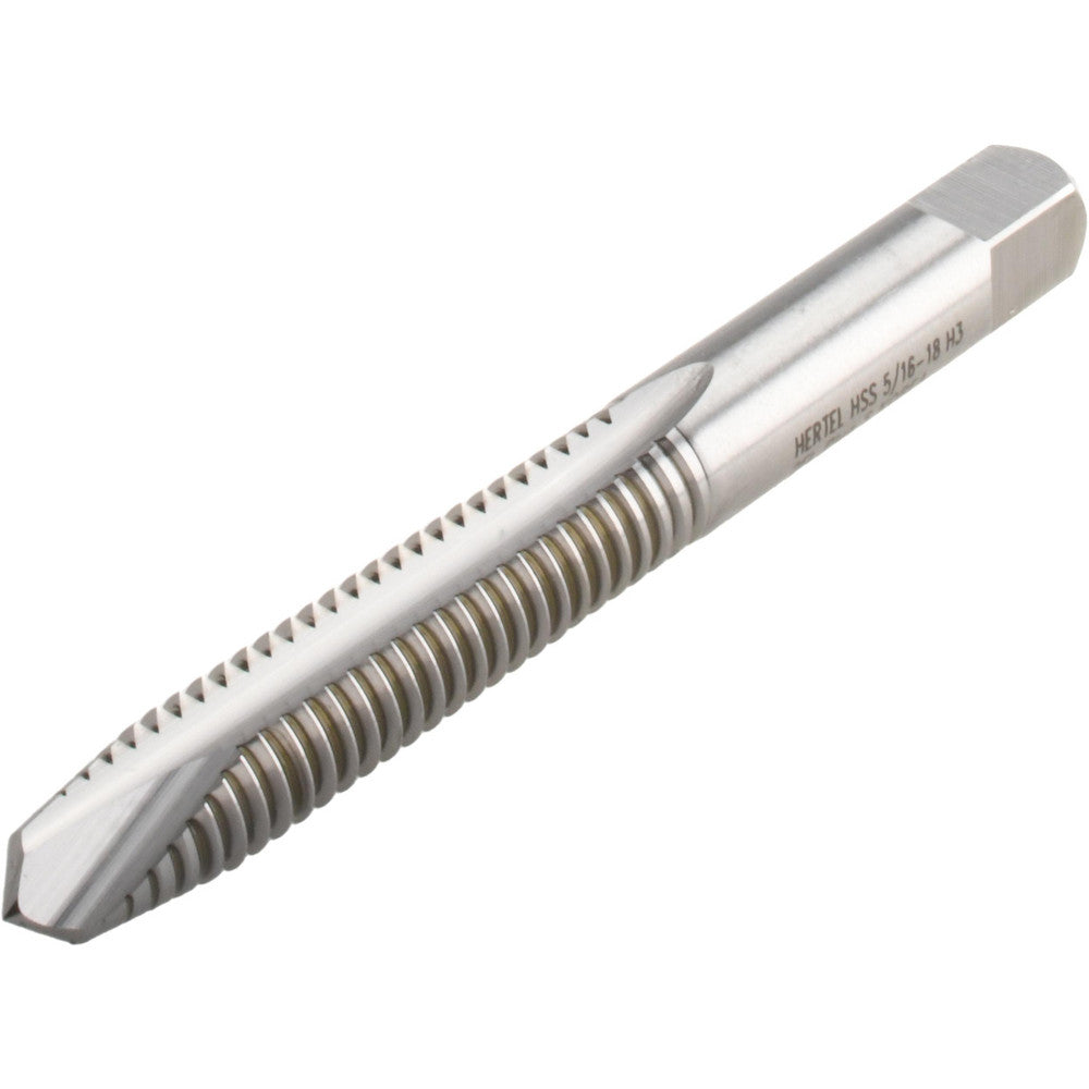 Hertel K008391AS Spiral Point Tap 5/16-18 UNC, 2 Flutes, Plug Chamfer, 3B Class of Fit, HSS, Bright/Uncoated Coated