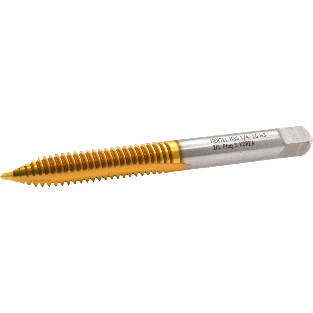 Hertel K008332AS25 Spiral Point Tap 1/4-20 UNC, 2 Flutes, Plug Chamfer, 3B Class of Fit, HSS, TiN Coated