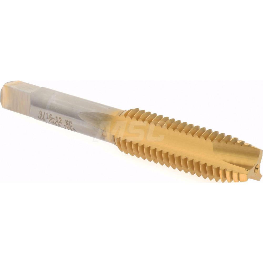 Hertel K008542AS25 Spiral Point Tap 9/16-12 UNC, 3 Flutes, Plug Chamfer, HSS, TiN Coated