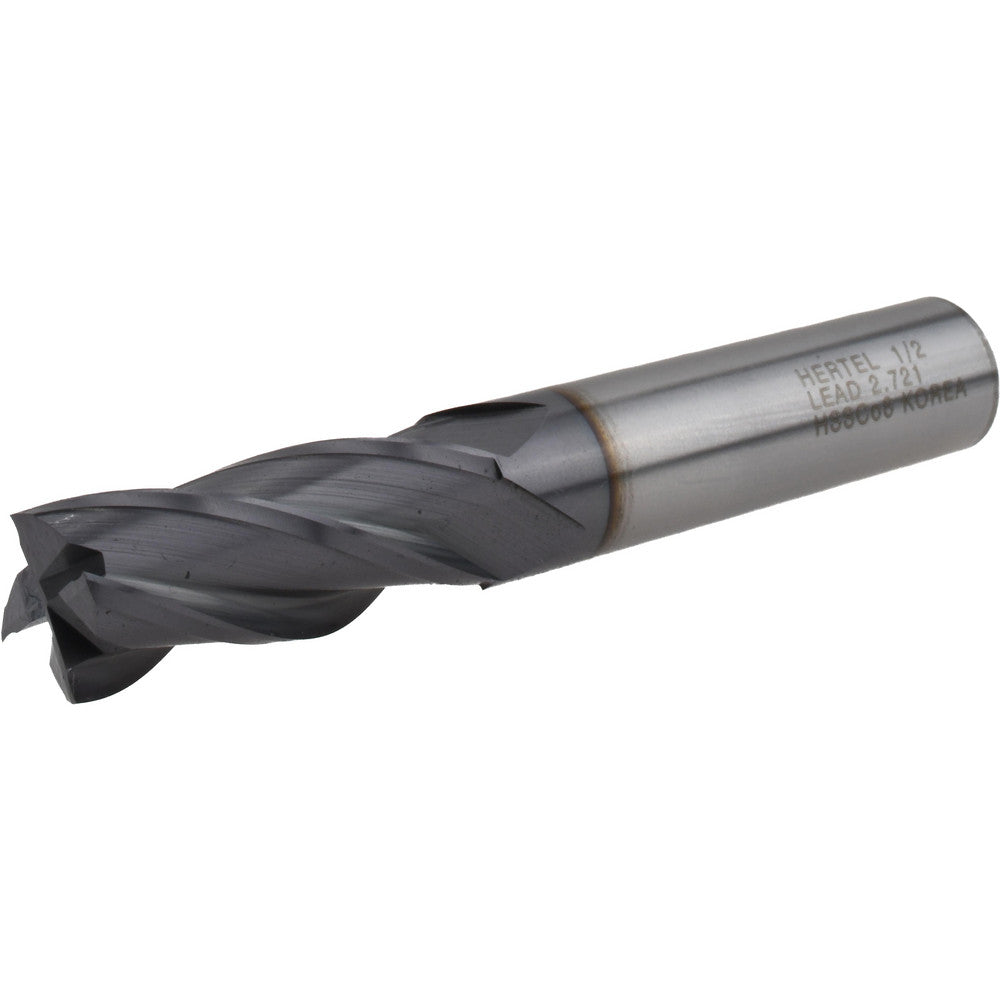 Hertel E7039032 Square End Mill 1/2'' Dia, 1-1/4'' LOC, 1/2'' Shank Dia, 3-1/4'' OAL, 4 Flutes, Cobalt
