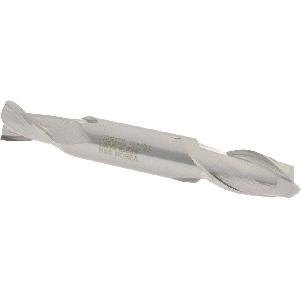 Hertel E1050031 Square End Mill 31/64'' Dia, 13/16'' LOC, 1/2'' Shank Dia, 3-3/4'' OAL, 2 Flutes, High Speed Steel