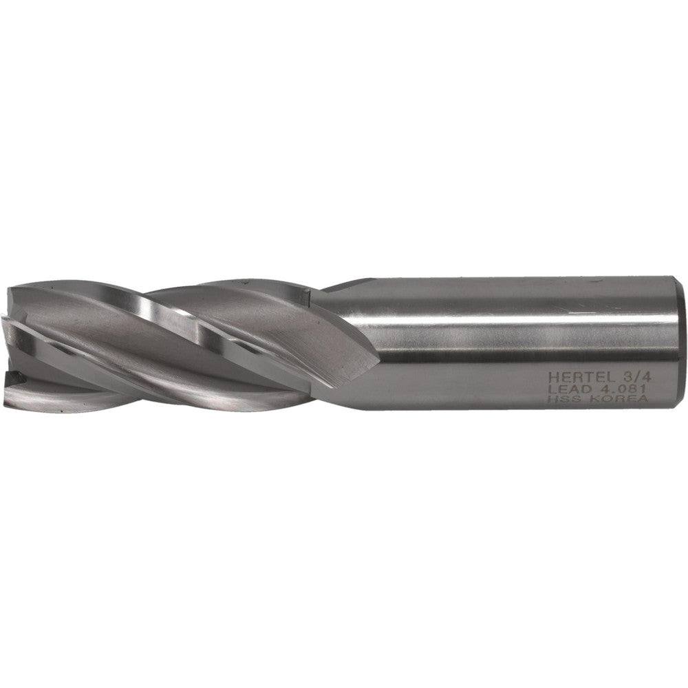 Hertel E103104801 Square End Mill 3/4'' Dia, 1-5/8'' LOC, 3/4'' Shank Dia, 3-3/4'' OAL, 4 Flutes, High Speed Steel