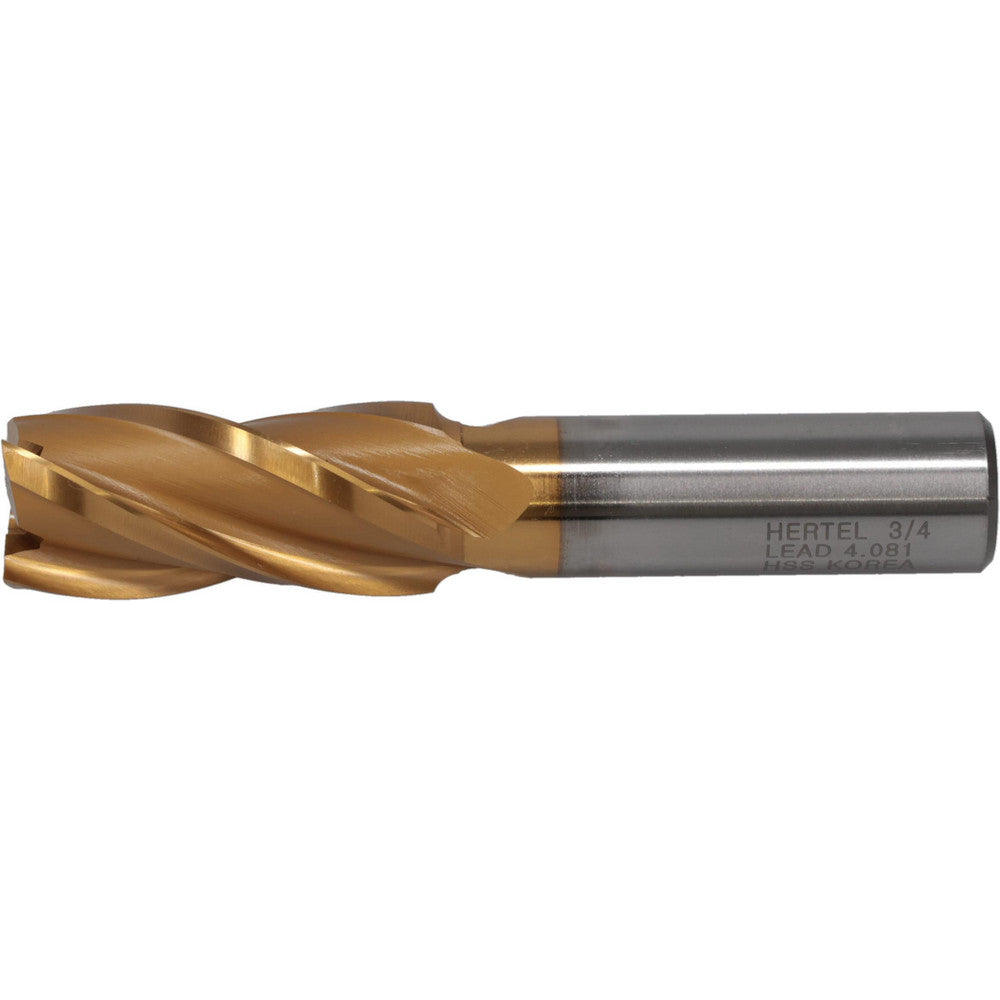 Hertel E8031909 Square End Mill 3/4'' Dia, 1-5/8'' LOC, 5/8'' Shank Dia, 3-3/4'' OAL, 4 Flutes, High Speed Steel