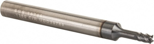 Kyocera SGS Precision Tools 36780 Corner Radius End Mill 1/8" Dia, 5/32" LOC, 0.01" Radius, 4 Flutes, Solid Carbide