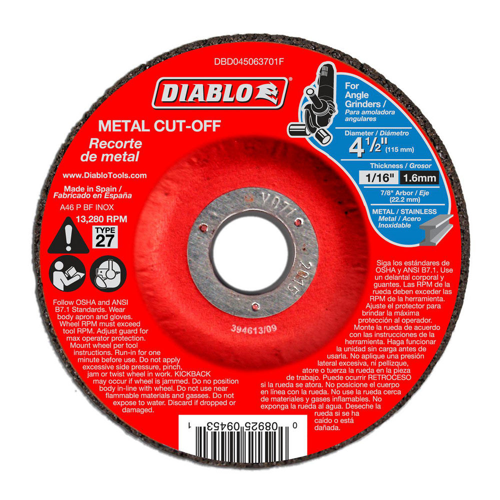 DIABLO DBD045063701F Depressed-Center Wheel Type 27, 4-1/2" Dia, 1/16" Thick, 7/8" Hole