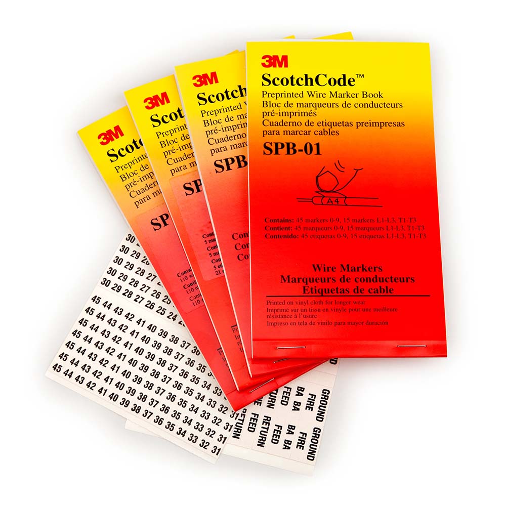 3M 7100072619 Series SPB-15AS, 426 Labels, 1.37 Inch Long x 0.22 Inch Wide x 1/4mm Thick, Alphanumeric, Electrical Vinyl Film Book