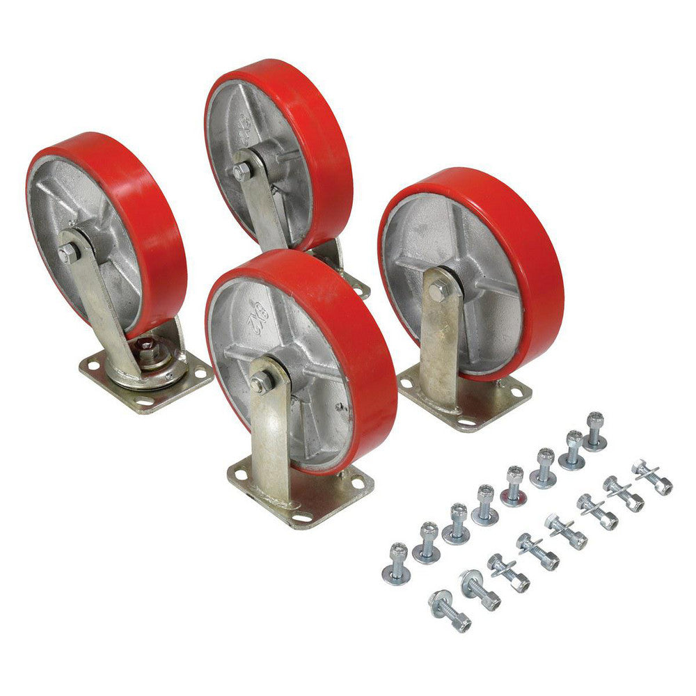 Vestil D-CK4-PU8-2 Rigid & Swivel Top Plate Caster Poly onSteel, 8" Wheel Dia, 2" Wheel Width, 3,084 lb Capacity, 8" OAH
