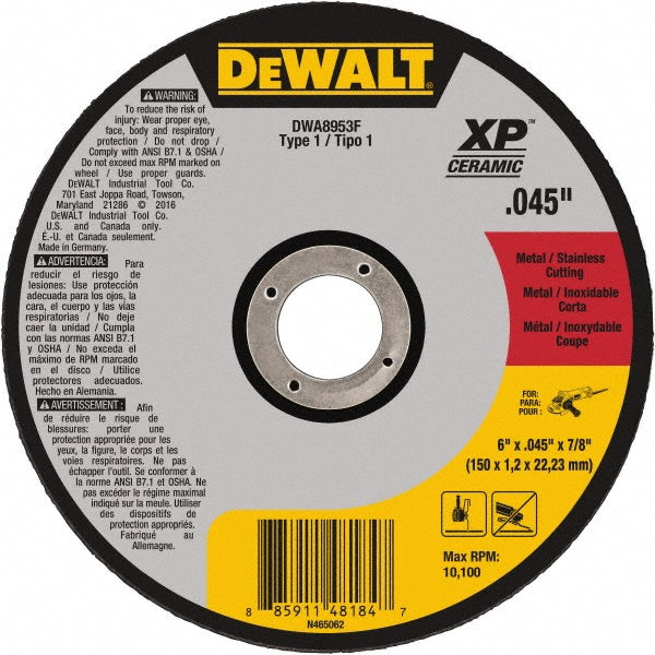 DeWALT DWA8953F Cut-Off Wheel  Type 1 (01/41),  6" Dia,  Ceramic