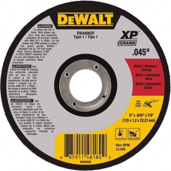 DeWALT DWA8952F Cut-Off Wheel  Type 1 (01/41),  5" Dia,  Ceramic