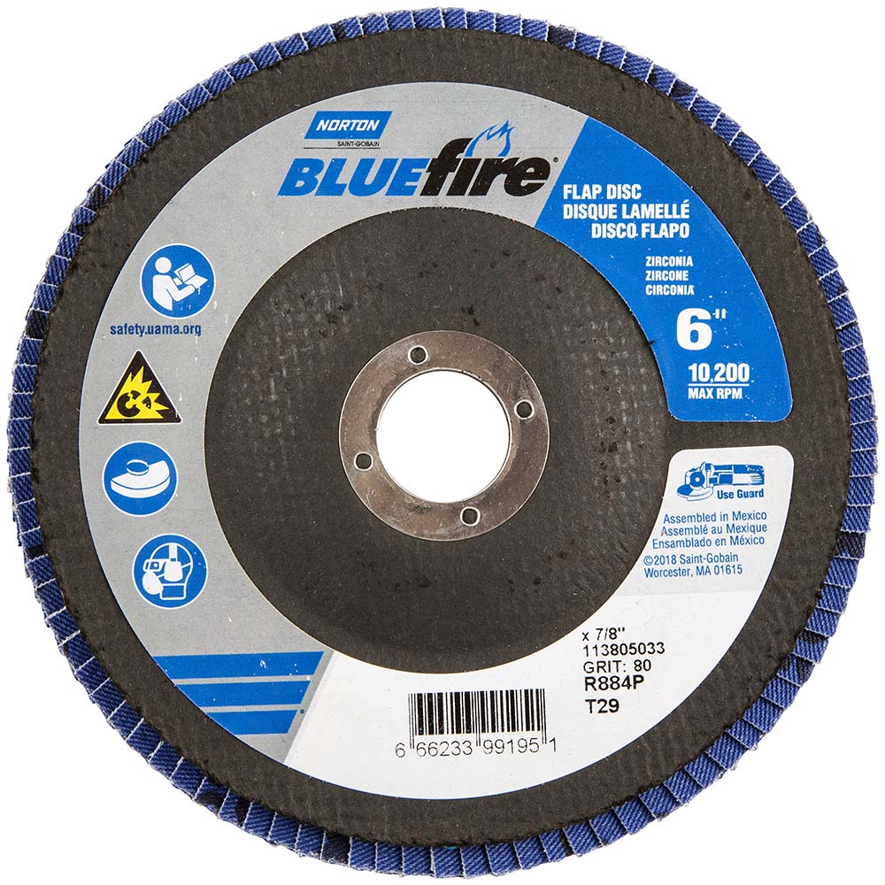 Norton 66623399195 Flap Disc 7/8" Hole, 80 Grit, Zirconia Alumina, Type 29