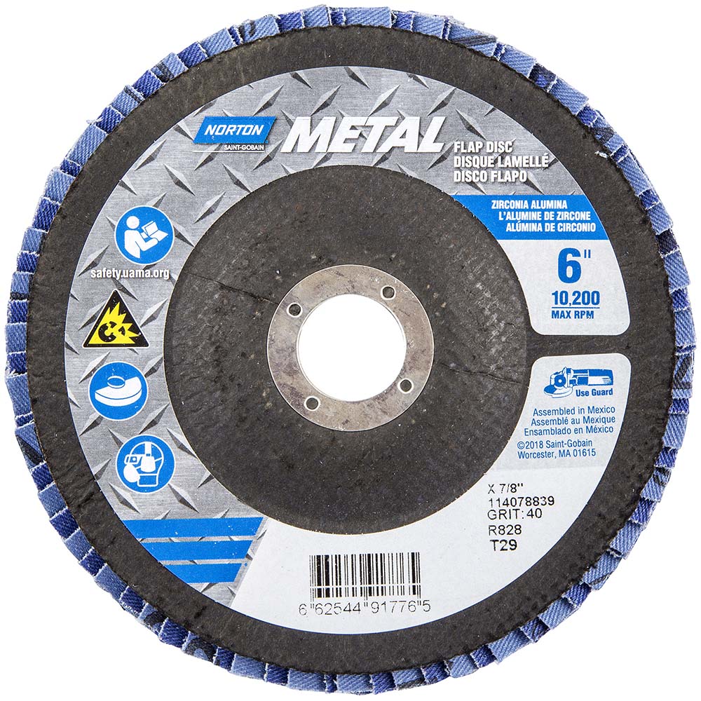 Norton 66254491776 Flap Disc 7/8" Hole, 40 Grit, Zirconia Alumina, Type 29