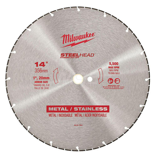 Milwaukee Tool 49-93-7840 Wet & Dry Cut Saw Blade 14" Dia, 1" Arbor Hole, 1/8" Kerf Width
