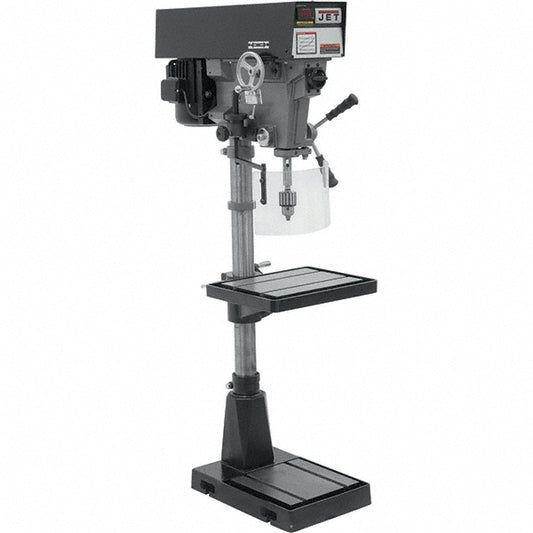 Jet 354551 15" 1 hp 220/440V 400 to 5,000 RPM Variable Speed Pulley Floor Drill Press