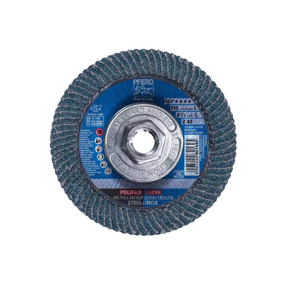 PFERD 69300748 Flap Disc  4-1/2" Dia, 40 Grit, Zirconia Alumina, Type 27