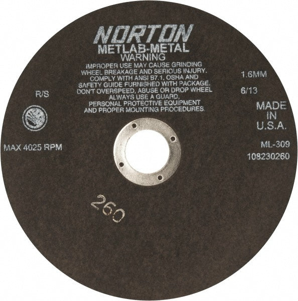 Norton 66253117877 Cutoff Wheel 9" Dia, 0.063" Thick, 1-1/4" Hole, Aluminum Oxide