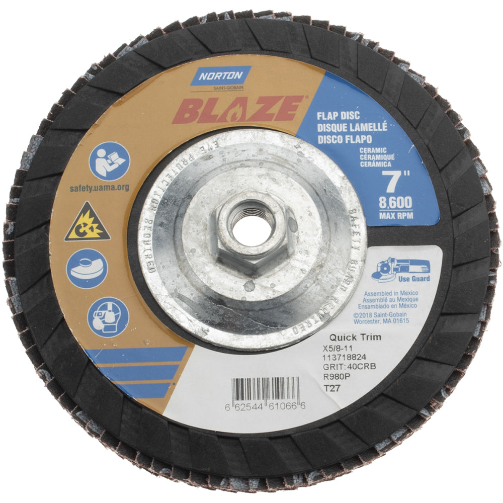 Norton 66254461066 Flap Disc 5/8-11 Hole, 40 Grit, Ceramic, Type 27