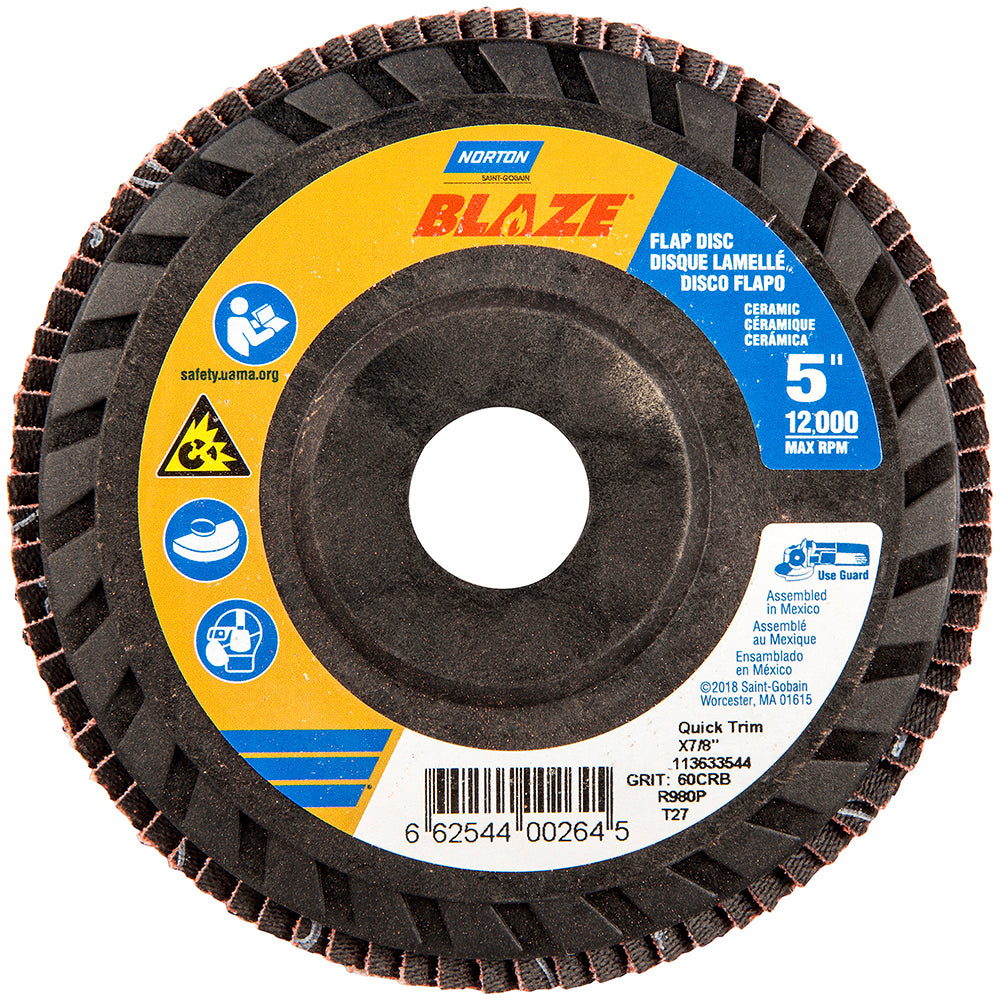 Norton 66254400264 Flap Disc 7/8" Hole, 60 Grit, Ceramic, Type 27
