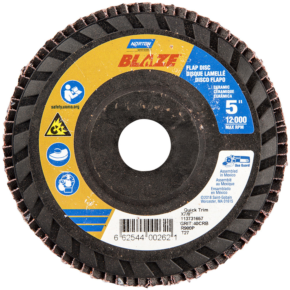 Norton 66254400262 Flap Disc 7/8" Hole, 40 Grit, Ceramic, Type 27