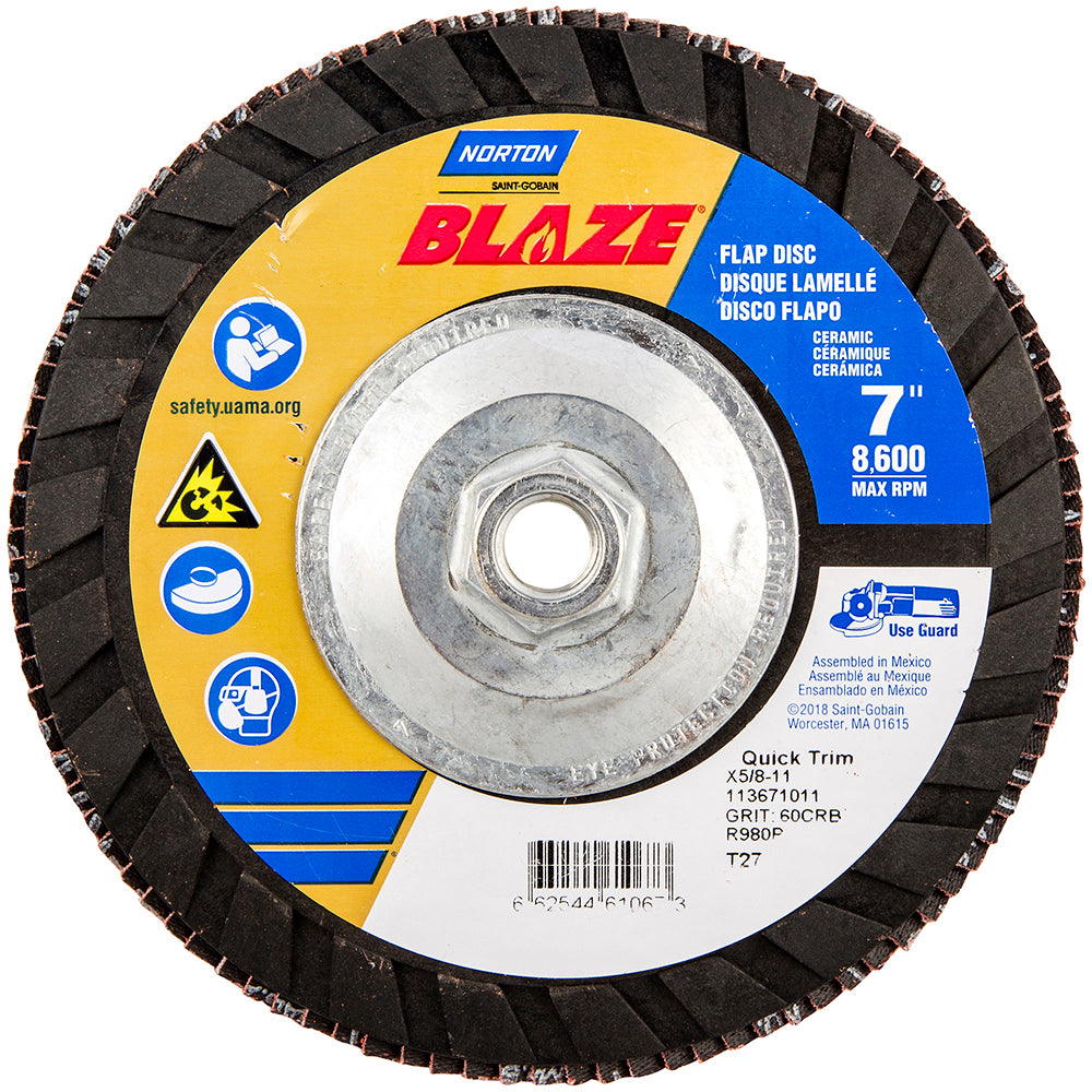 Norton 66254461067 Flap Disc 5/8-11 Hole, 60 Grit, Ceramic, Type 27