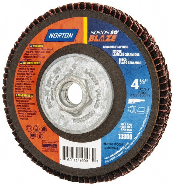 Norton 66254400258 Flap Disc 5/8-11 Hole, 60 Grit, Ceramic, Type 27