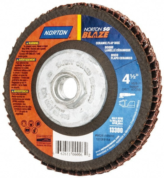 Norton 66254400257 Flap Disc 5/8-11 Hole, 40 Grit, Ceramic, Type 27